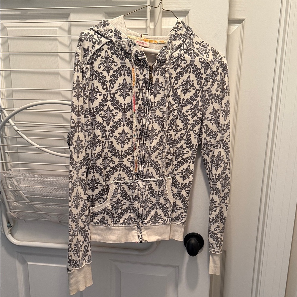 Boho White and grey Patterned Hoodie